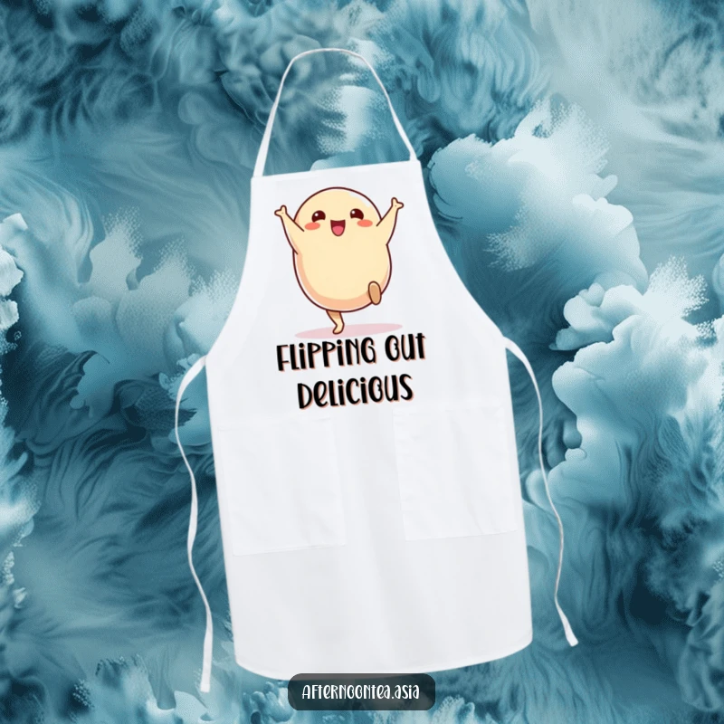 Funny Apron featuring a cheerful samosa character performing a delightful cartwheel while cooking.