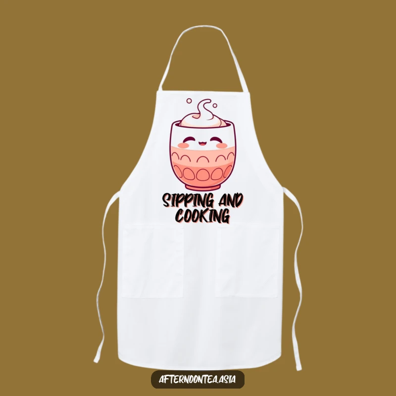 Funny Kawaii Sake Cup Apron: Satisfied Cooking, Chef's Gift
