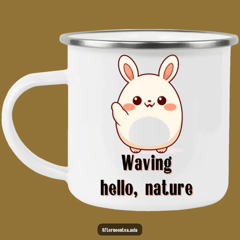 Funny Kawaii Bao Bun Camping Mug: Waving Hello Outdoors, Rustic Gift