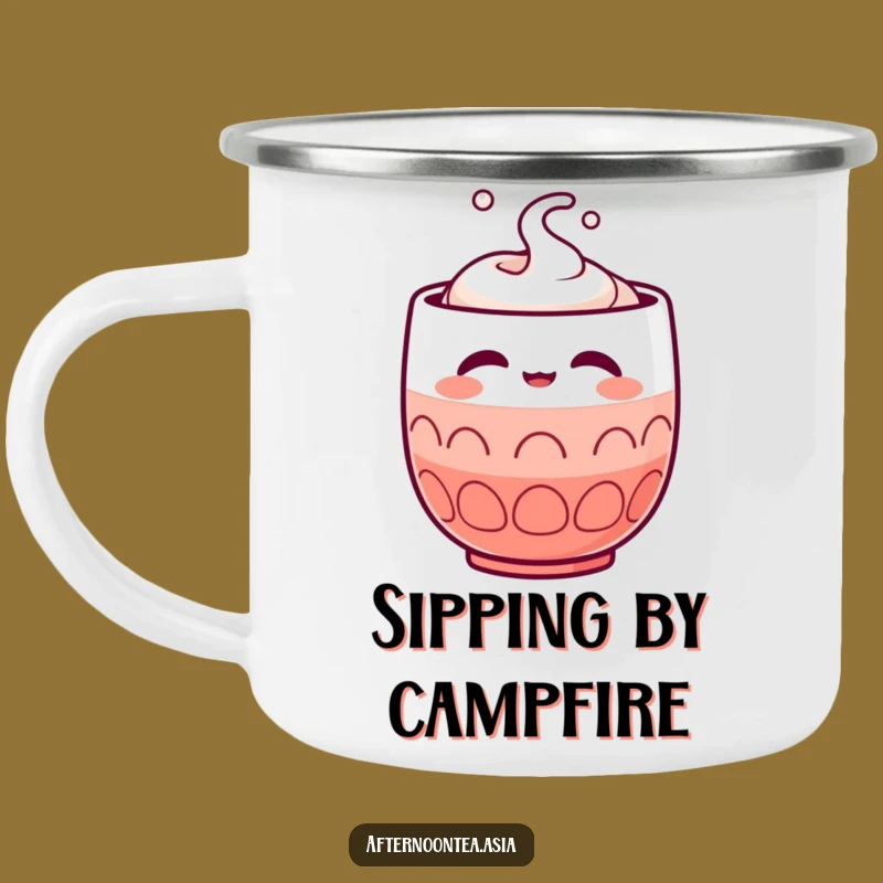 Funny Kawaii Sake Cup Camping Mug: Satisfied Sips by the Fire, Adventurous Gift