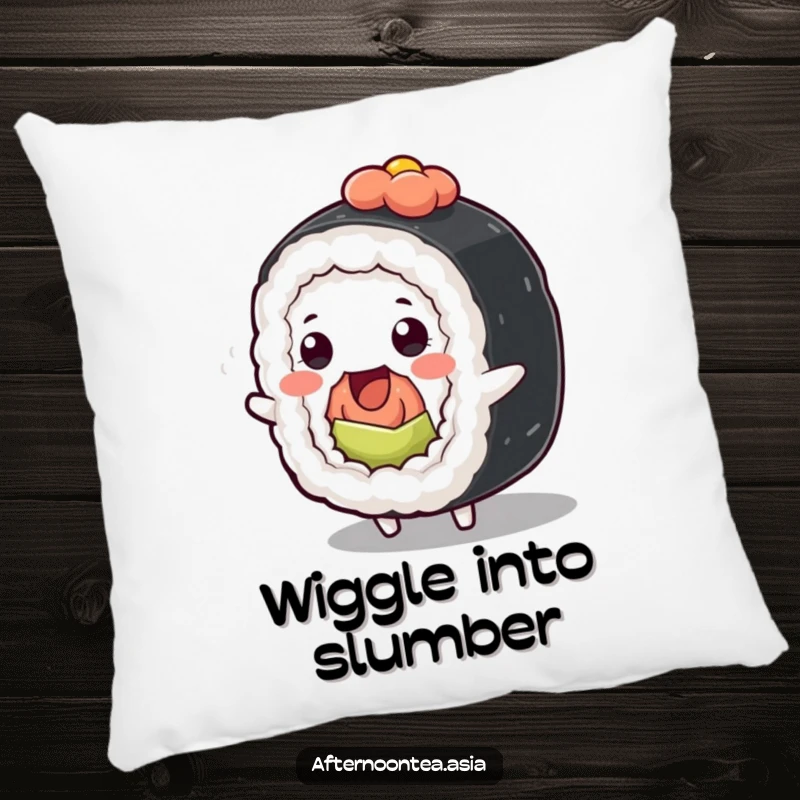 Funny Kawaii Sushi Roll Pillow: A cute character wiggling softly, perfect for comfort and as a funny gift.