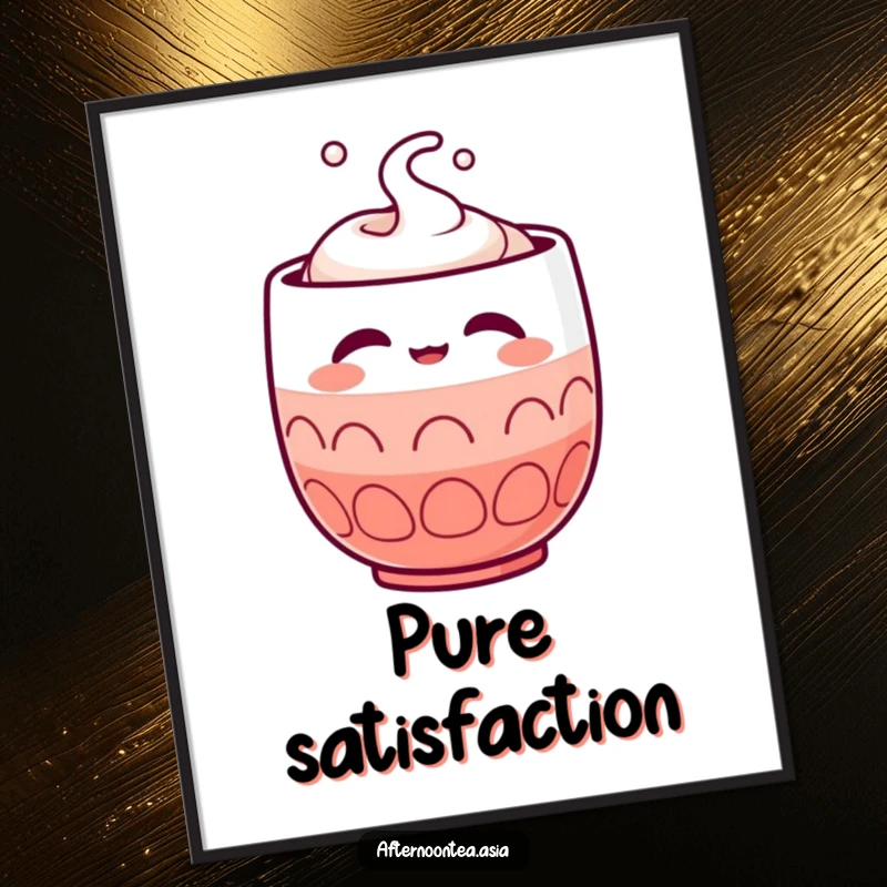 Funny Kawaii Sake Cup Digital Art Print: A cute character expressing satisfaction, perfect for instant decor and as a funny gift.