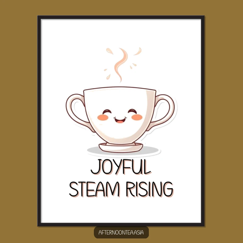 Funny Kawaii Teacup Digital Art: Steaming with Joy, Instant Gift