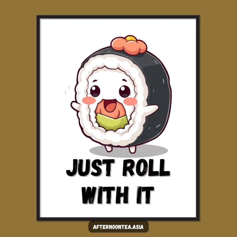Funny Kawaii Sushi Roll Digital Art: Wiggle into Your Space, Instant Gift