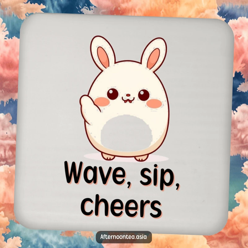 Funny kawaii bao bun character giving a friendly little wave, a charming and protective coaster for drinks, a great gift.