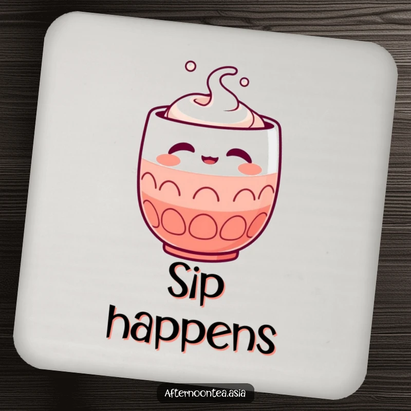 Funny Kawaii Sake Cup Coaster: A cute character with closed eyes, perfect for drinks and as a funny gift.