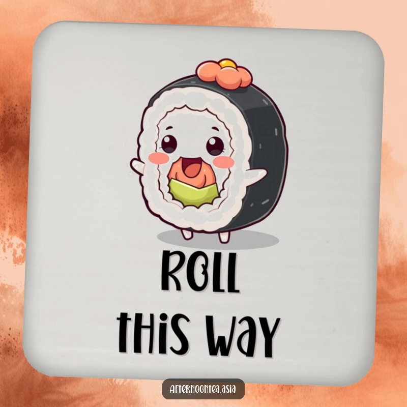 Funny Kawaii Sushi Roll Coaster: A cute character wiggling, protecting surfaces, ideal for home and as a funny gift.
