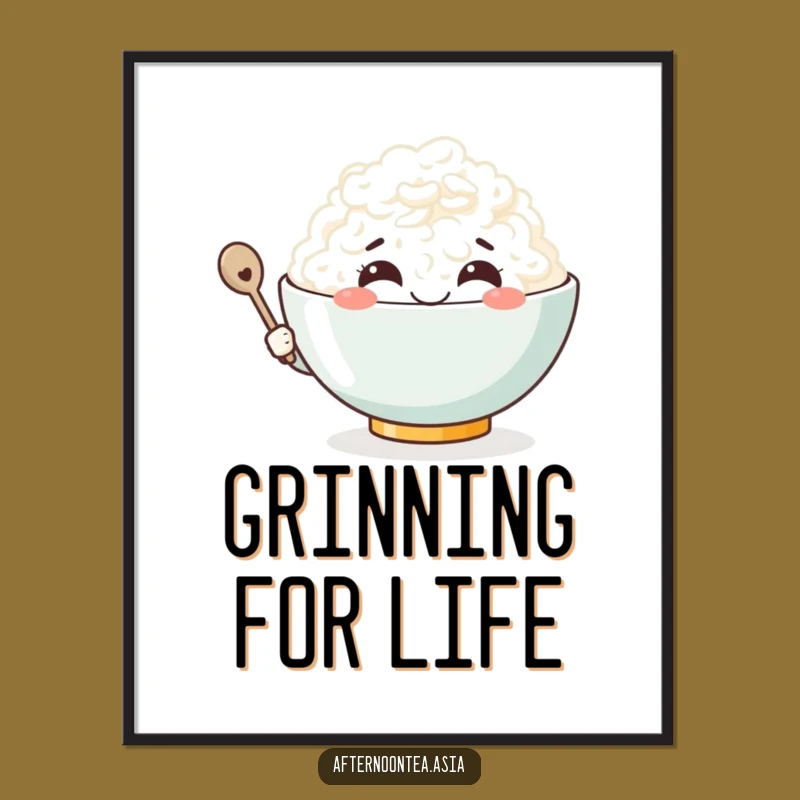 Funny Kawaii Rice Bowl Poster: Smiling Art for Your Walls, Delightful Gift