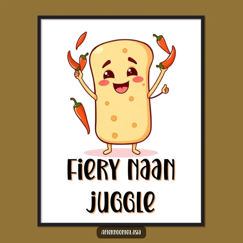 Funny Naan Wall Art: Juggling Character Poster, Whimsical Foodie Funny Gift Decor