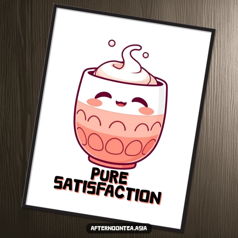 Funny Kawaii Sake Cup Poster: A cute character with closed eyes in satisfaction, ideal for decor and as a funny gift.