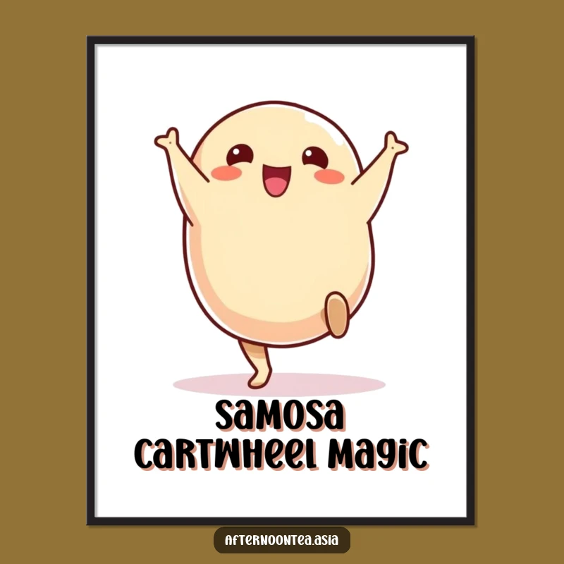 Funny Samosa Wall Art: Cartwheeling Character Poster, Whimsical Snack Funny Gift