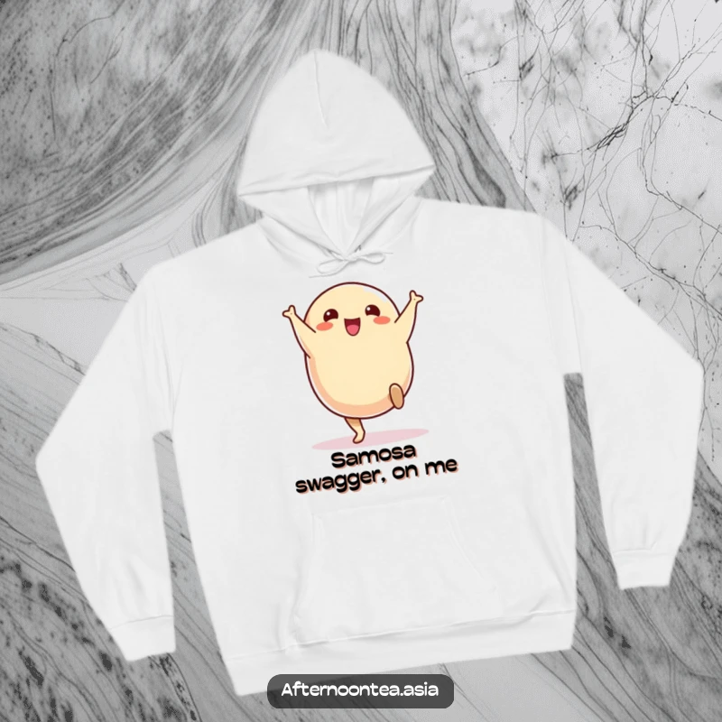 Funny Hoodie featuring a cheerful samosa character doing a lively and delightful cartwheel.