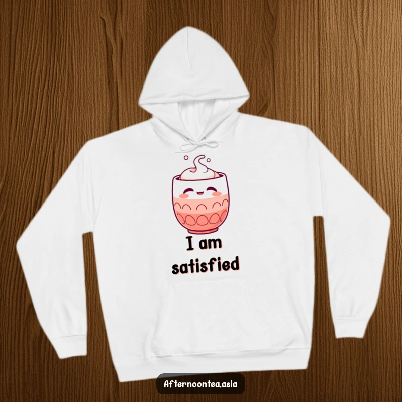 Funny Kawaii Sake Cup Hoodie: A cute character in satisfaction, perfect for cozy wear and as a funny gift.
