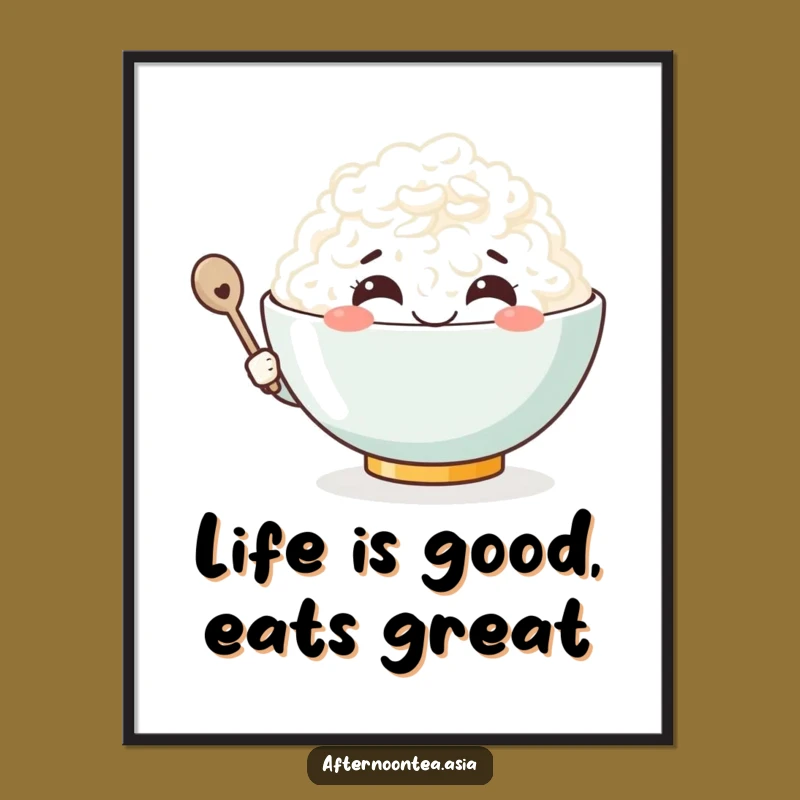 Funny Free Printable Wall Art: Smiling Rice Bowl Icon, Cheerful Downloadable Decor!