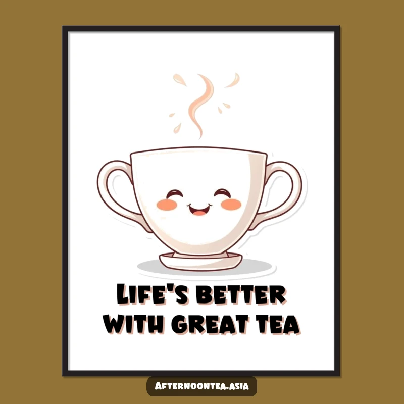 Free Printable Wall Art: Kawaii Joyful Teacup, Funny Steaming Cup Downloadable Decor