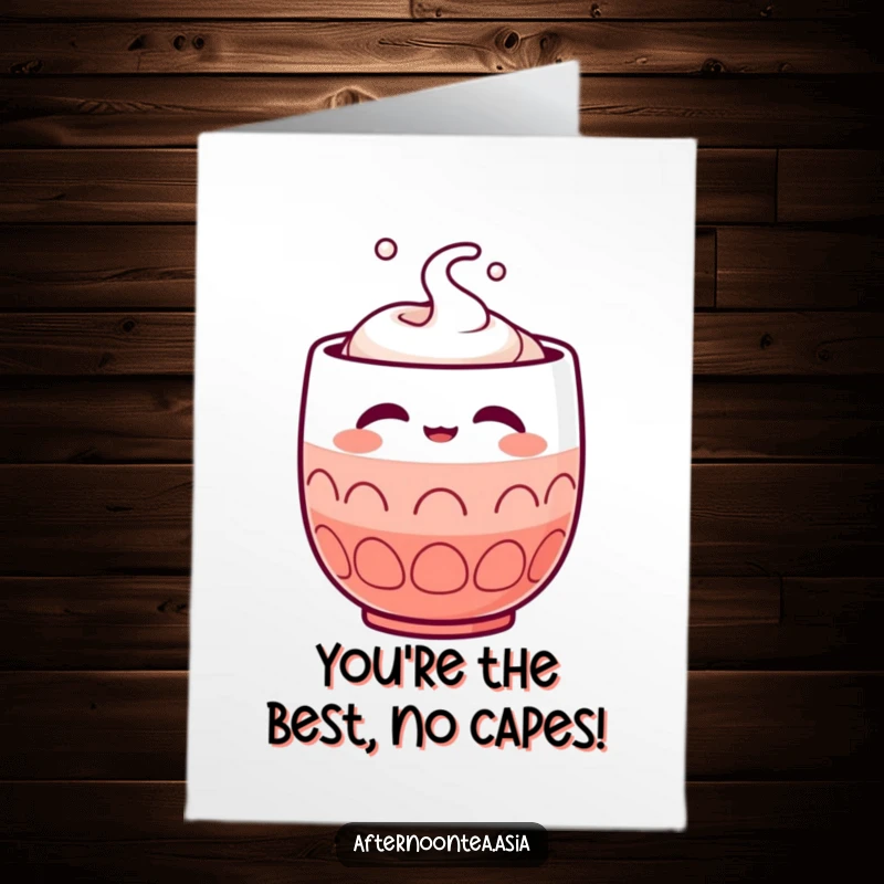 Funny Free Printable Congratulations Card: Kawaii sake cup character showing deep satisfaction with closed eyes.