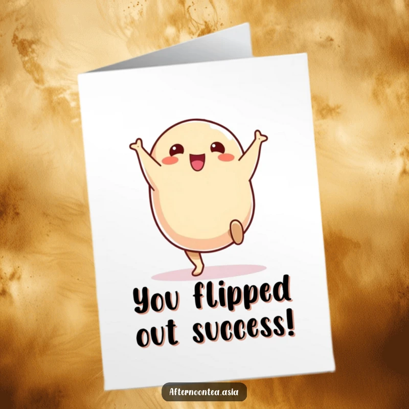 Funny Free Printable Congratulations Card showing a cheerful samosa character mid-cartwheel, expressing excitement and achievement.