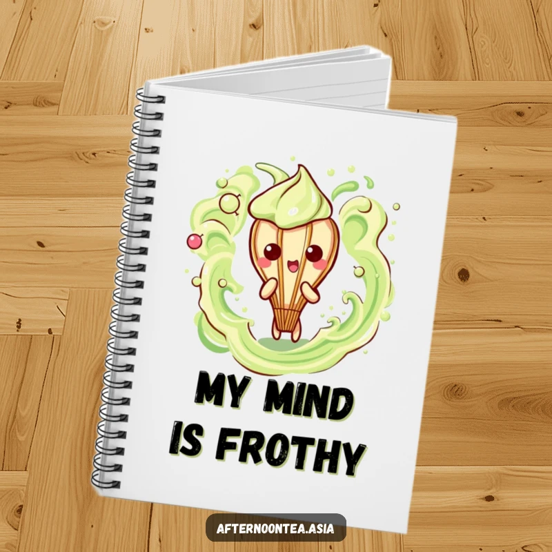 Funny Kawaii Matcha Whisk Notebook: A cute character creating frothy art, perfect for writing and as a funny gift.