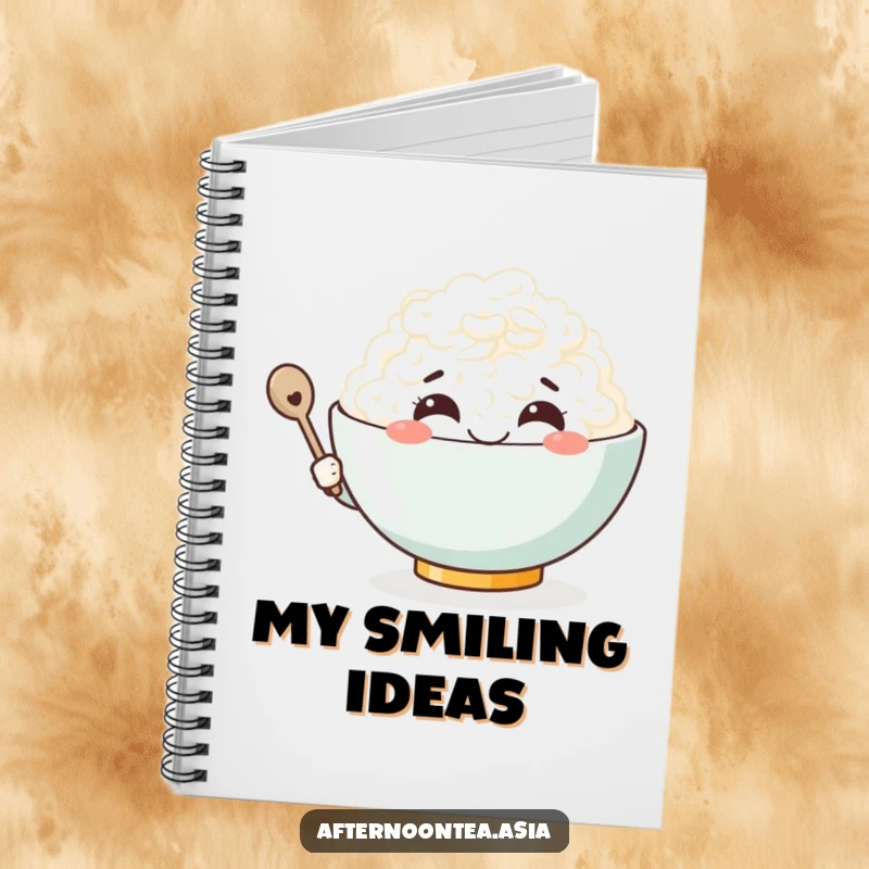 Funny Kawaii Rice Bowl Notebook: A cute character smiling broadly, perfect for writing and as a funny gift.