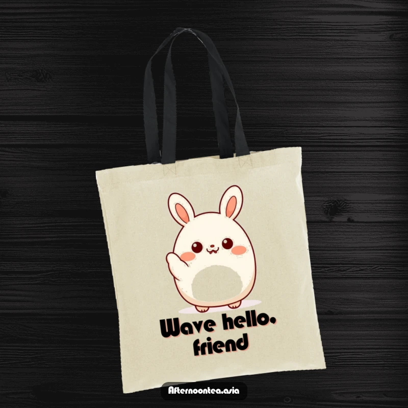 Funny kawaii bao bun character giving a friendly little wave, a cute and cheerful design on this sturdy tote bag, a gift.