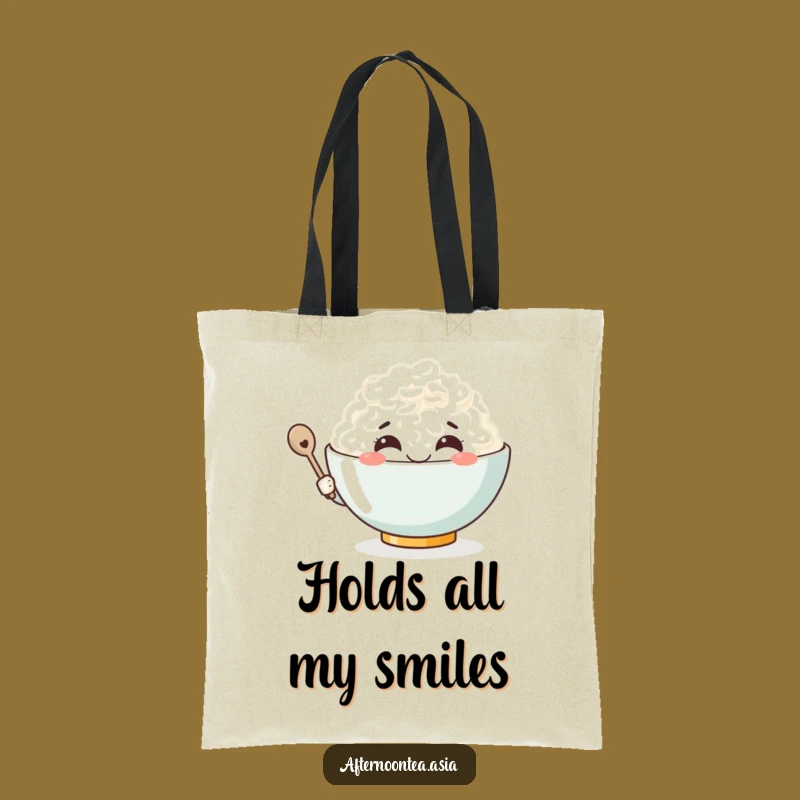 Funny Kawaii Rice Bowl Tote Bag: Smiling Style, Great Gift